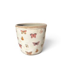 Pot de fleurs d'intérieur beige papillons 11x10cm