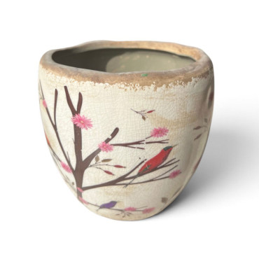 Pot de fleurs motif floral beige céramiques 14x14x14cm