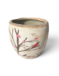 Pot de fleurs motif floral beige céramiques 14x14x14cm