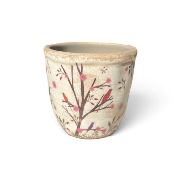 Pot de fleurs marron rose céramique 11x10x10cm