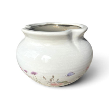Pot céramique fleurie beige rose 20x14cm