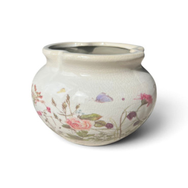 Pot fleurie céramique beige rose 17x12cm