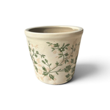 Pot de fleurs d'intérieur vert et beige en céramique 12x10cm