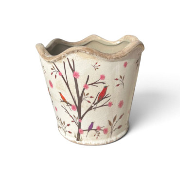 Pot de fleurs céramique branches beige marron 16x15cm