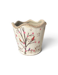 Pot de fleurs céramique branches beige marron 16x15cm