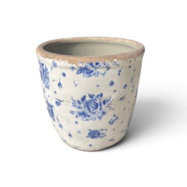 Cache pot roses céramique beige bleu 13x12cm