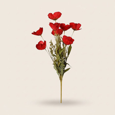 Bouquet Coquelicot Rouge Polyester 53cm