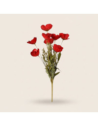 Bouquet Coquelicot Rouge Polyester 53cm