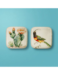 Ensemble 2 plateaux Cactus Toucan fer 16x16x2cm