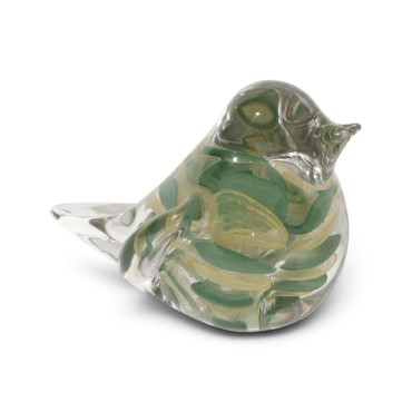 Presse Papier Moineau Serin Vert Verre 12x7x9cm