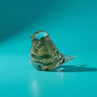 Presse Papier Moineau Serin Vert Verre 12x7x9cm