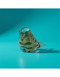 Presse Papier Moineau Serin Vert Verre 12x7x9cm