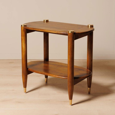 Table d'Appoint Elanza Bois de Manguier Laiton 61x66x38cm