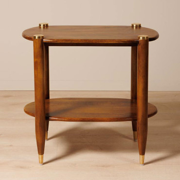 Table d'Appoint Elanza Bois de Manguier Laiton 61x66x38cm
