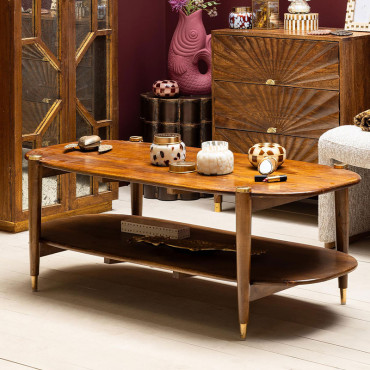 Table Basse Détails Elanza Bois de Manguier Laiton 45x130x56cm