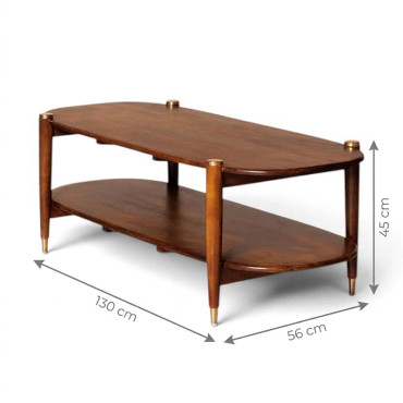 Table Basse Détails Elanza Bois de Manguier Laiton 45x130x56cm