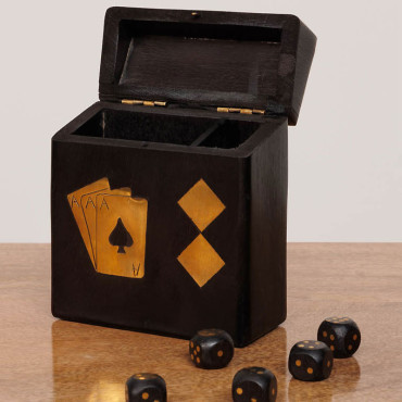 Boîte de Jeux Cartes Dés Bois Laiton 12x10x5cm