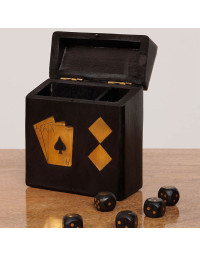 Boîte de Jeux Cartes Dés Bois Laiton 12x10x5cm