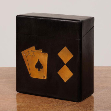 Boîte de Jeux Cartes Dés Bois Laiton 12x10x5cm