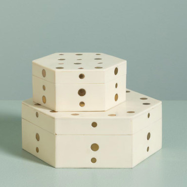 Ensemble 2 boîtes Memphis Ivoires cloutées Résine 8x17x17cm