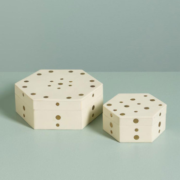 Ensemble 2 boîtes Memphis Ivoires cloutées Résine 8x17x17cm