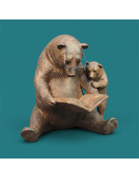 Statuette Ours et Ourson liseurs résine 18x16x20cm