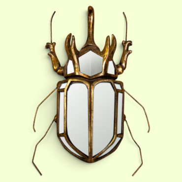 Miroir Scarabée Rhinocéros Doré résine 37x6x25cm