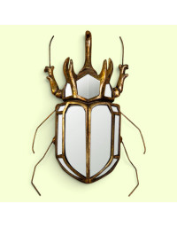 Miroir Scarabée Rhinocéros Doré résine 37x6x25cm