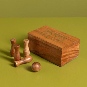 Boîte de Jeux Mini Bowling Bois de Manguier 6x13x8cm