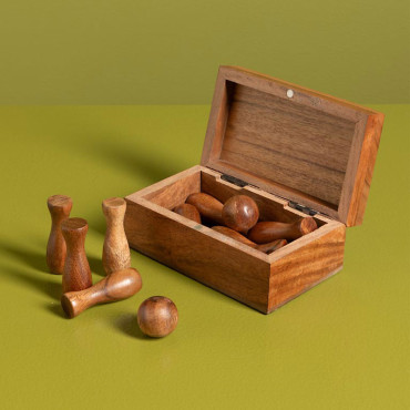 Boîte de Jeux Mini Bowling Bois de Manguier 6x13x8cm