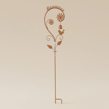 Pluviomètre de Jardin Bienvenue en Métal patiné 27x124cm