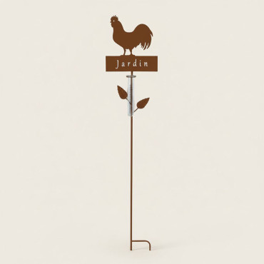 Pluviomètre coq métal à planter jardin 22x6x110cm