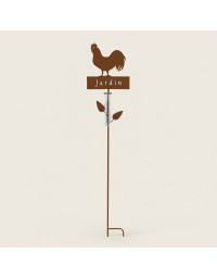 Pluviomètre coq métal à planter jardin 22x6x110cm