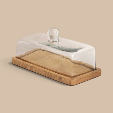 Plateau avec cloche dôme rectangulaire 13x13x28cm