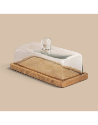 Plateau avec cloche dôme rectangulaire 13x13x28cm