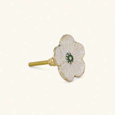 Bouton de tiroir Fleur Blanche Laiton Recyclé 5x5x7cm