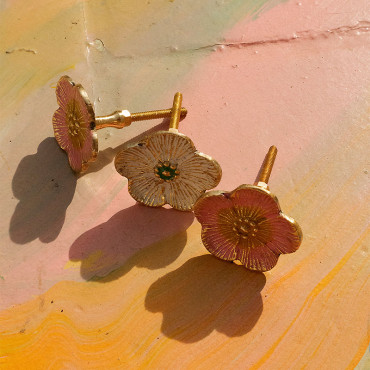 Bouton de tiroir Fleur Rose Laiton Recyclé 5x5x7cm