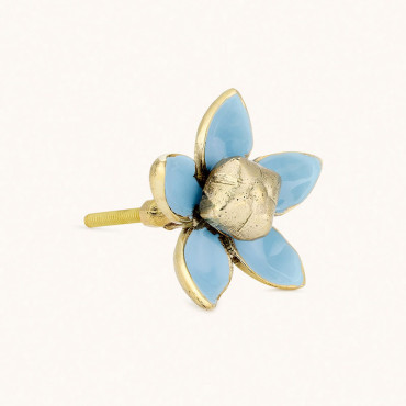 Bouton de tiroir Fleur Bleu Laiton Recyclé 6x6x9cm