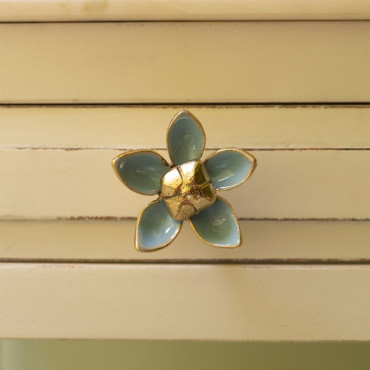 Bouton de tiroir Fleur Bleu Laiton Recyclé 6x6x9cm