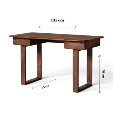 Bureau 2 Tiroirs Saori Bois de Manguier 76x135x65cm