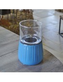 Bougeoir verre bleu azur 12x19cm