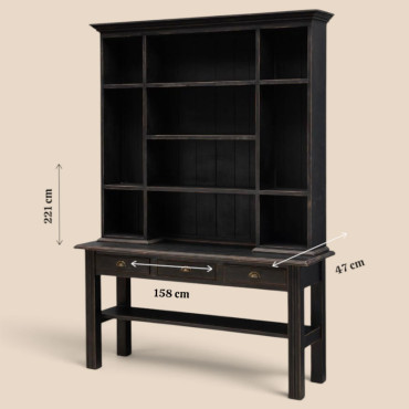 Vaisselier 3 tiroirs Botti Bois de Manguier Noir 221x158x47cm
