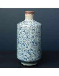 Vase Bouteille Fleuri Bucolique Grès bleu 20x10cm