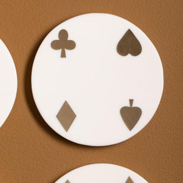 Set 4 Dessous de Verre Jeux Résine Bois Blanc Doré 12x5cm