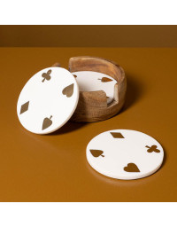 Set 4 Dessous de Verre Jeux Résine Bois Blanc Doré 12x5cm