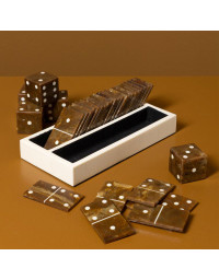 Ensemble de Domino et Dés Résine Beige Marron 21x10x7cm