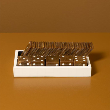Set de Domino et Dés Résine Beige Marron 21x10x7cm