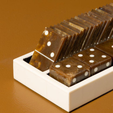 Set de Domino et Dés Résine Beige Marron 21x10x7cm