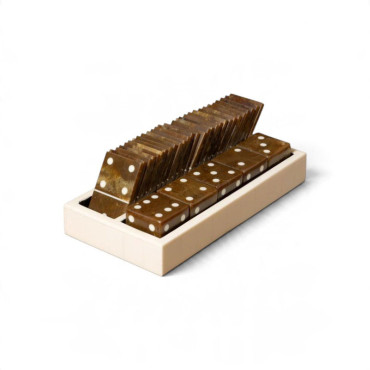 Set de Domino et Dés Résine Beige Marron 21x10x7cm