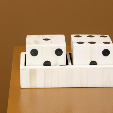 Set de 5 Dés Décoratifs Résine Blanc Noir 46x10x8cm